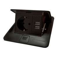 Розетка врезная для пола Черная 16 А + 2 USB 2,1 А IP44
